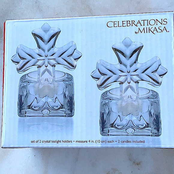 MIKASA CELEBRATIONS TEA LIGHT HOLDERS SET OF 2 REJOICE COLLECTION CRYSTAL 4 INCH - Picture 8 of 8